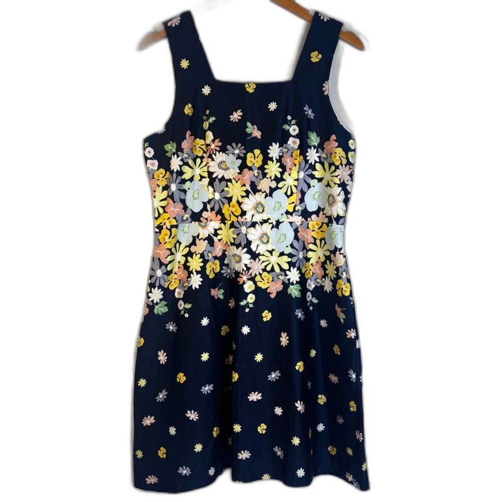 Ann Taylor Loft‎ Petite Navy Floral Print Sleeveless Sheath Dress Satiny Size 6P